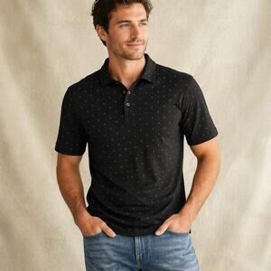 Mens Black Geometric Print Polo Shirt Small 34/36 NEW Short Sleeve
